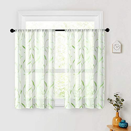 Sheer Tier Cafe Curtains 30x24 Inch Christmas Wheat Spike Green  