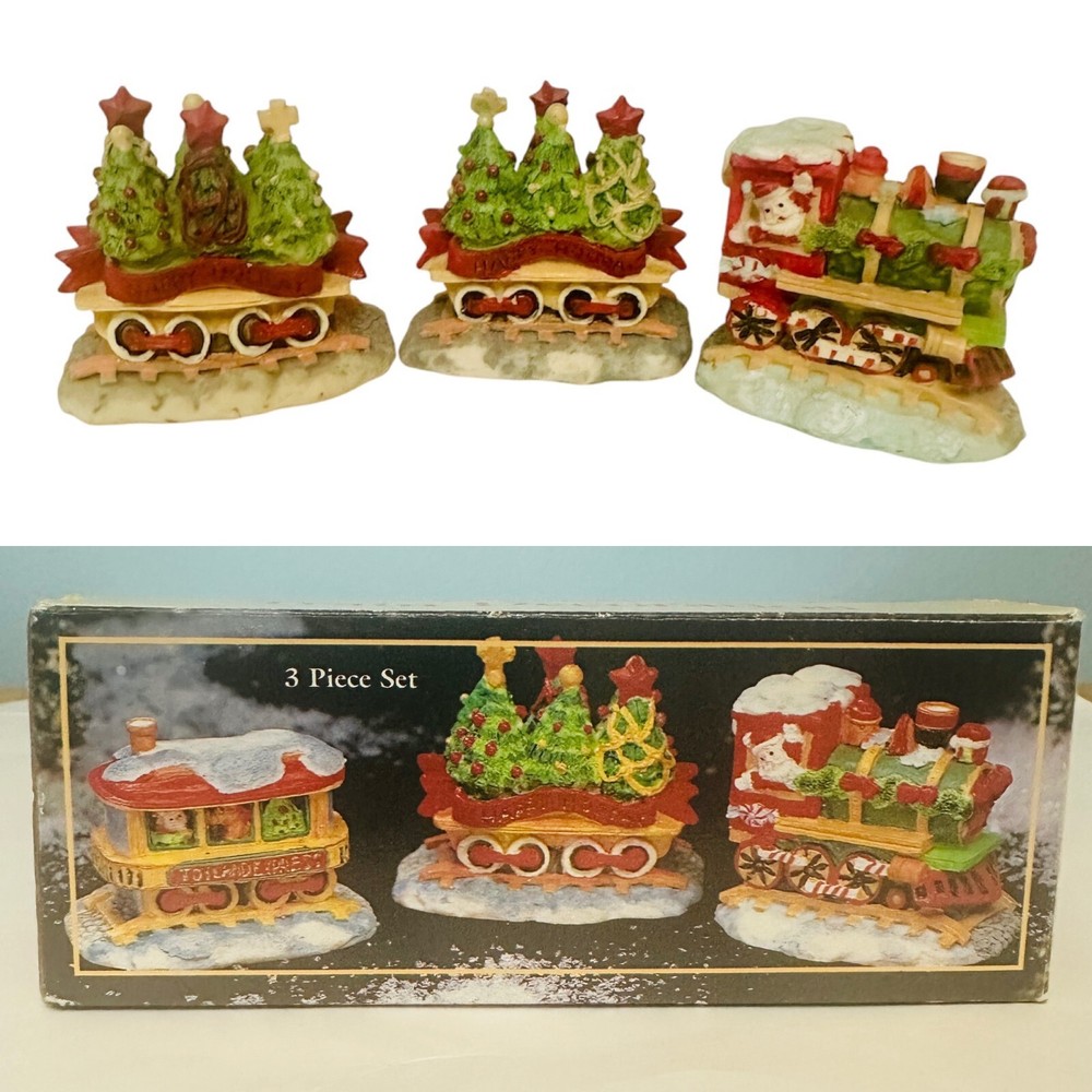 Toyland Express Hand Painted Train Decoration Christmas Holiday 3 Piece Figurine