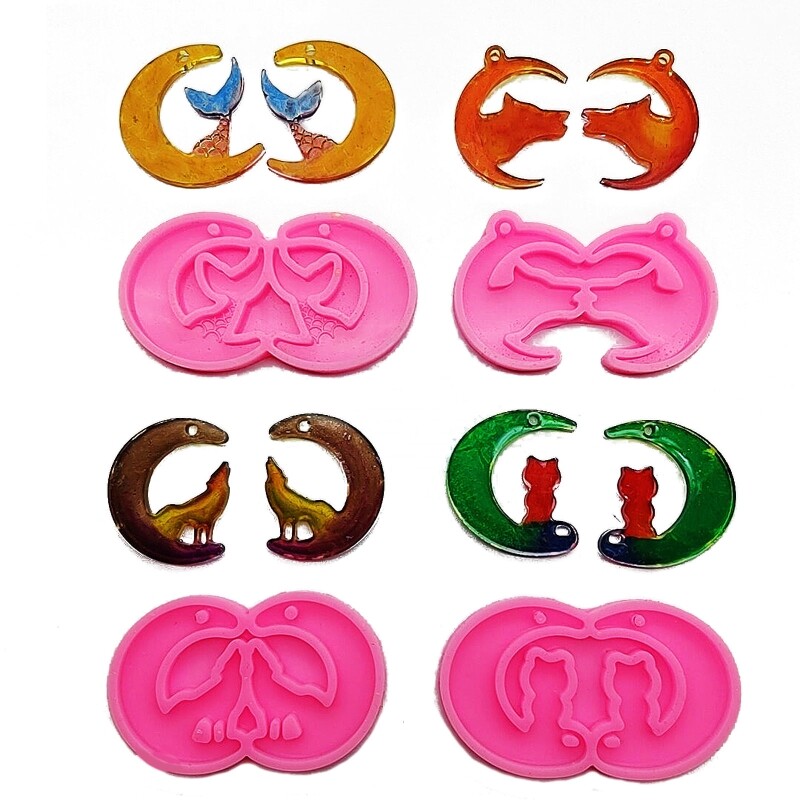 1/4Pcs Jewelry Epoxy Silicone Casting Molds Moon Shape Resin Earring Molds