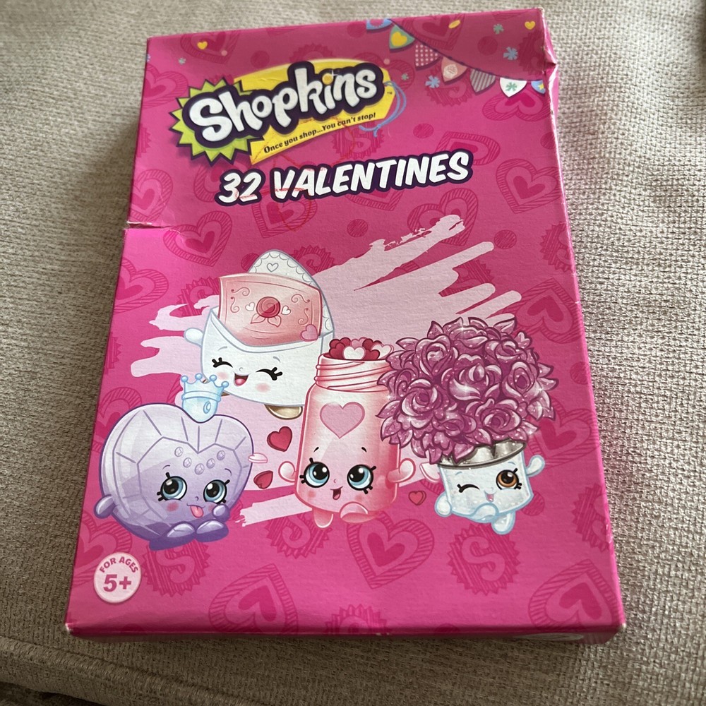 32 Shopkins kids child classroom Exchange Valentines Day Cards New Sealed Box