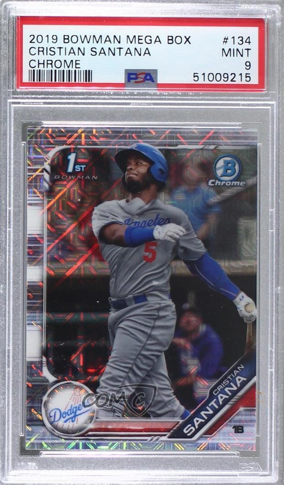 2019 Bowman Chrome Prospects Mega Box Mojo Refractor Cristian Santana PSA 9 MINT