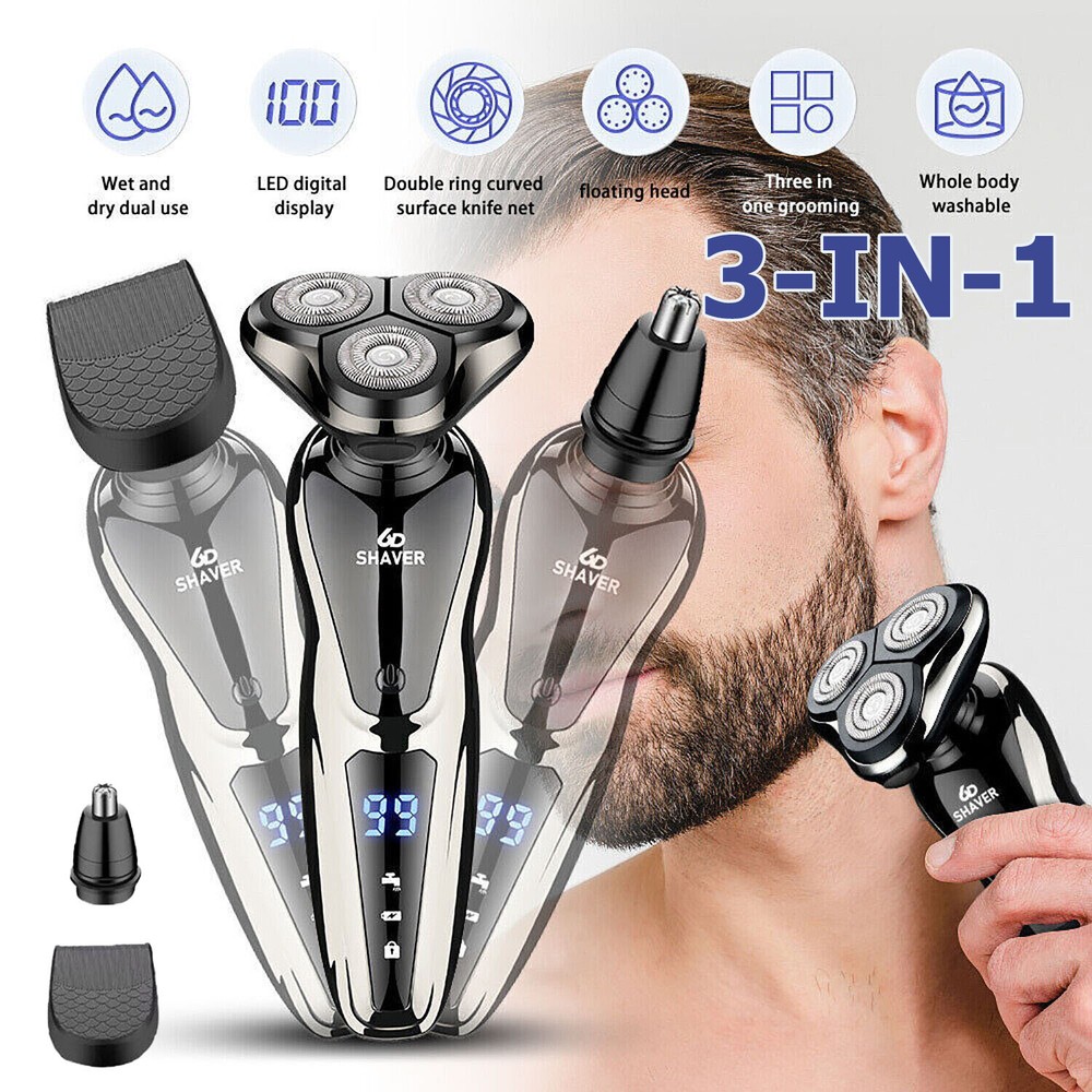 Men Electric Shaver Beard Shaving Rotary Razor Wet/Dry Trimmer USB Rechargeable