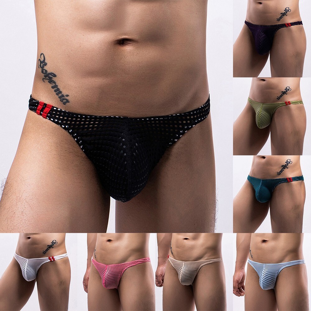 Men\s Panties Sexy Pouch Thongs Mesh Swim Low Rise Bikini Briefs Underwear