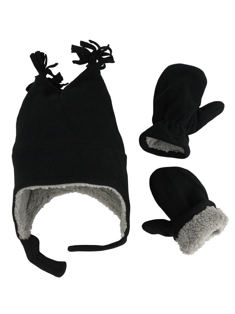 NICE CAPS Little Boys Baby 4 Corner Fleece Hat Mitten Winter Snow Headwear Set