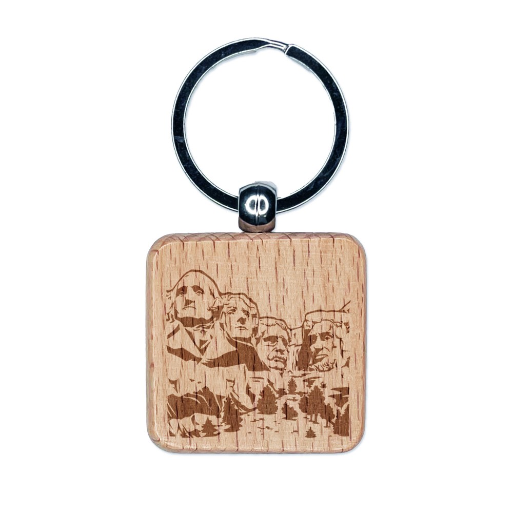 US Presidents Mount Rushmore National Memorial Wood Keychain