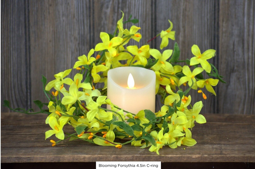 Summer Blooming Forsythia Candle Ring Floral Wreath 4 Inch Artificial Decor