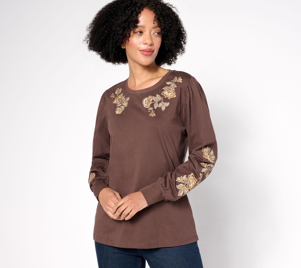 Driftwood Women's Top Sz M Drifod Jeans Clare Long Sleeve Crew Neck Brown
