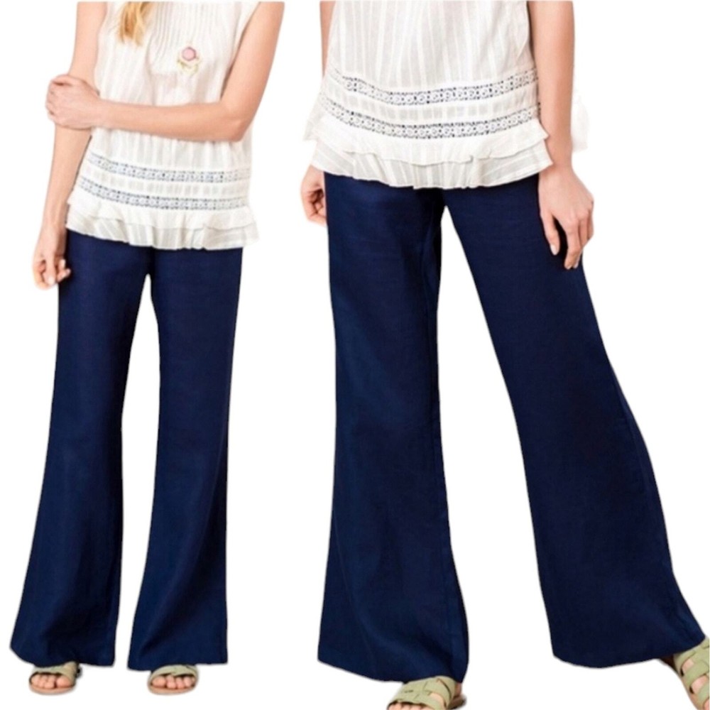 Matilda Jane Great Beyond Linen Wide Leg Pants Medium Navy