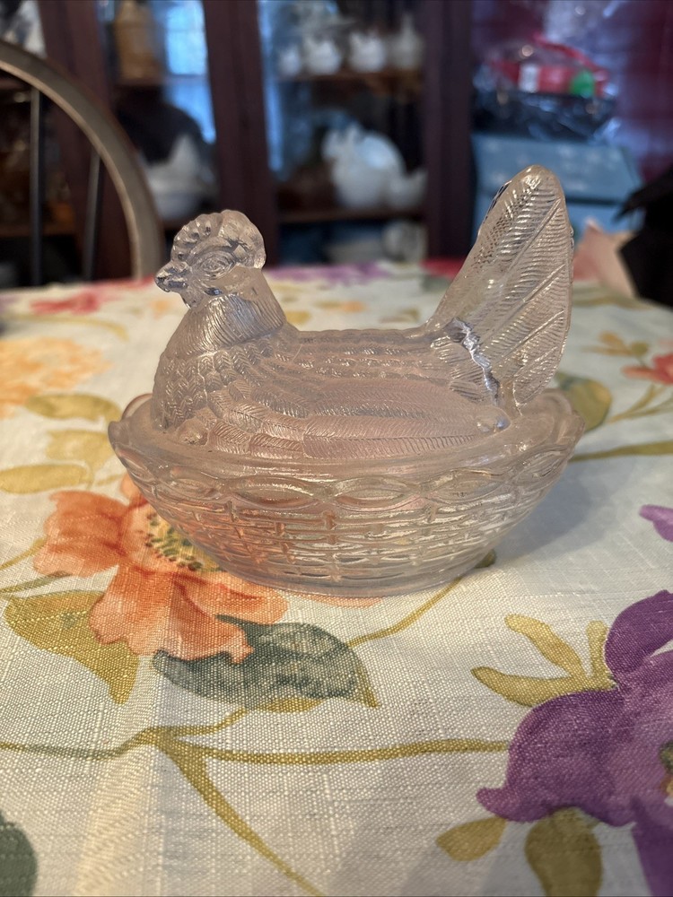 Mosser clear  Glass Hen On Nest Covered Candy Dish 7”