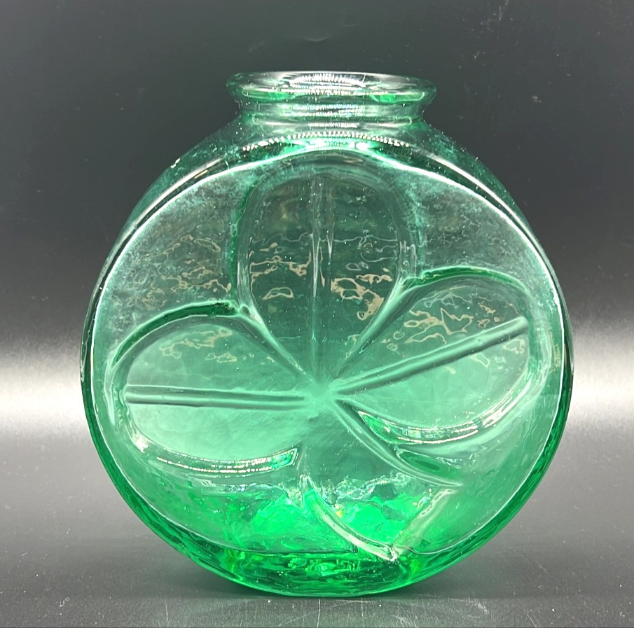 Vintage 1960s Czech Sklo Union Green Art Glass Vase -Mid Century Modern
