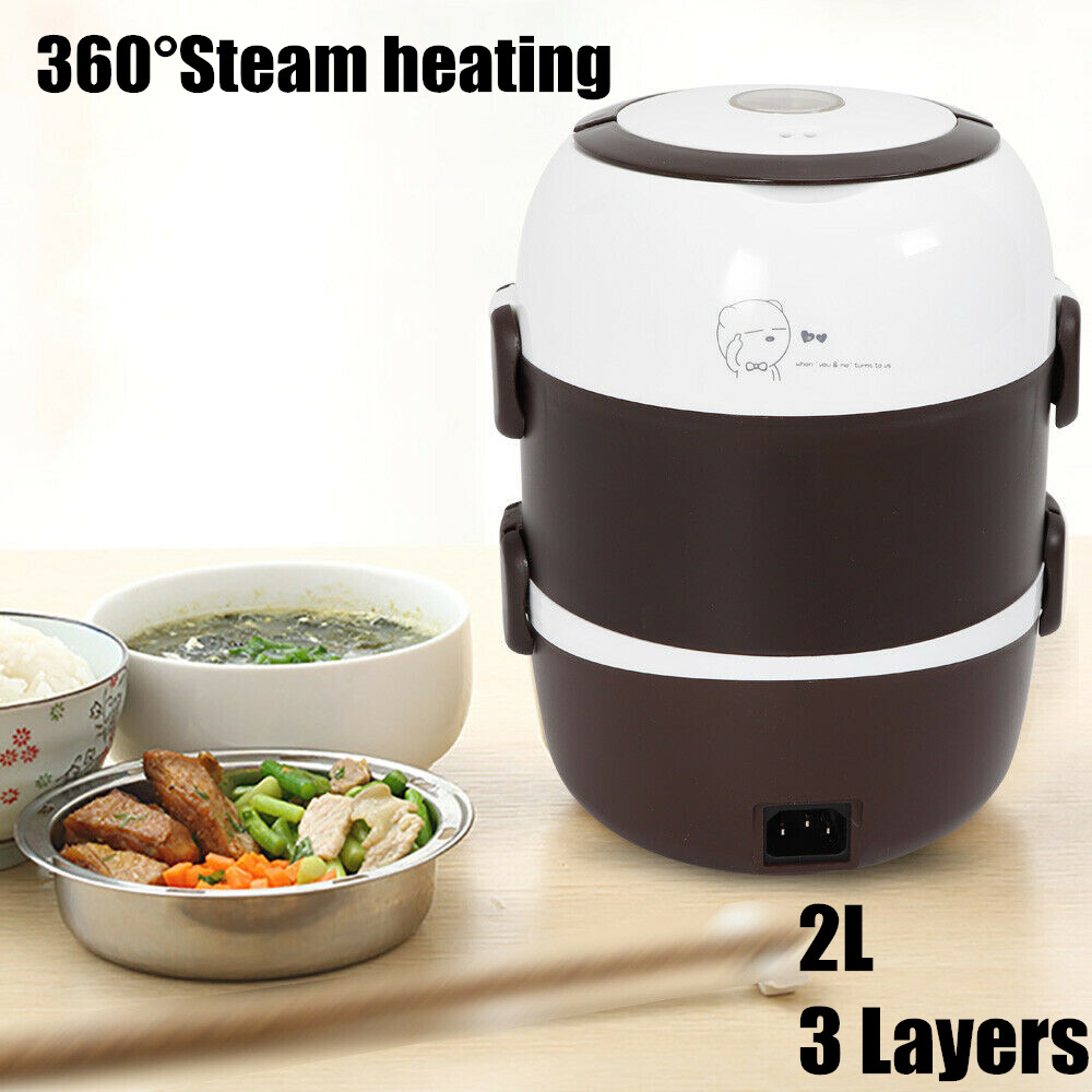 3 Layers Portable Electric Lunch Box Steamer  Heated Food Warmer  Rice Cooker 2L