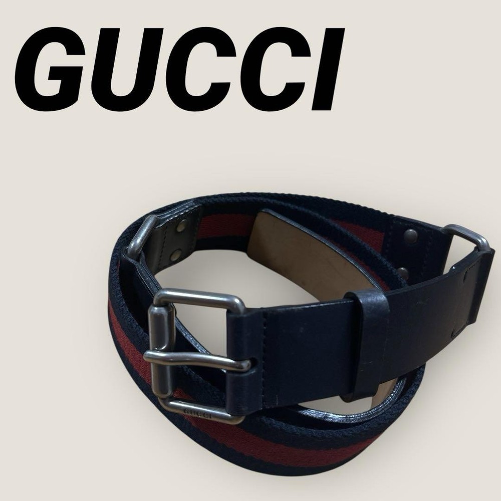 Authentic Gucci Men's Leather Canvas Belt with Hardware Made in Italy