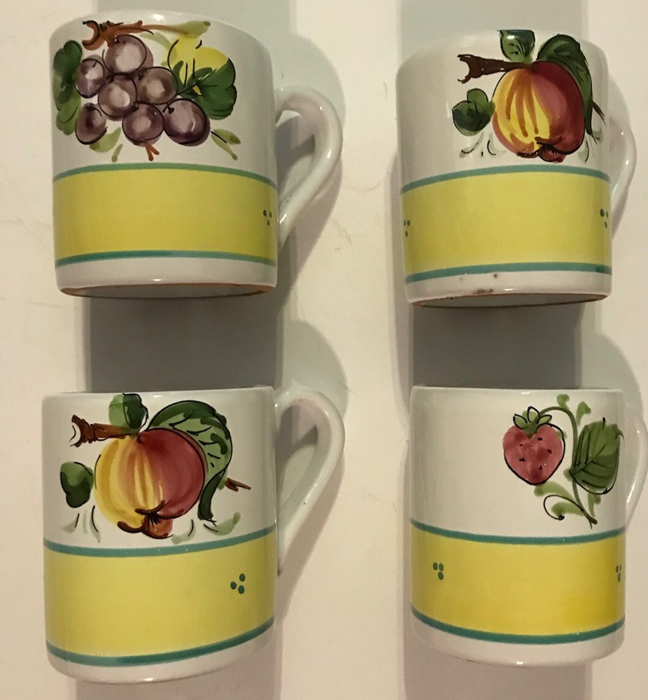 Jordan Marsh Vintage Hand Painted In Italy Ceramic Mugs Set Of Four 14 Oz.
