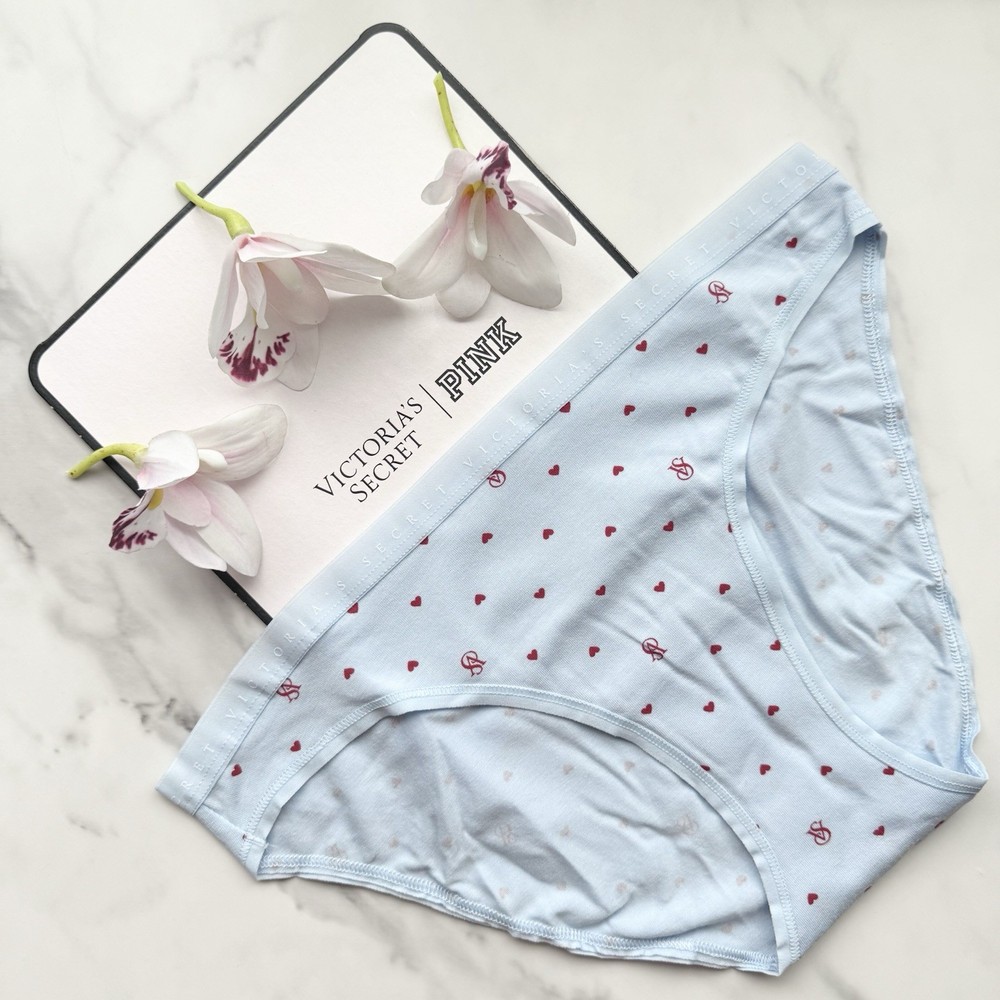 Victoria's Secret Stretch Cotton Smooth Bikini Panty Blue Heart Logo Size S/M/XL