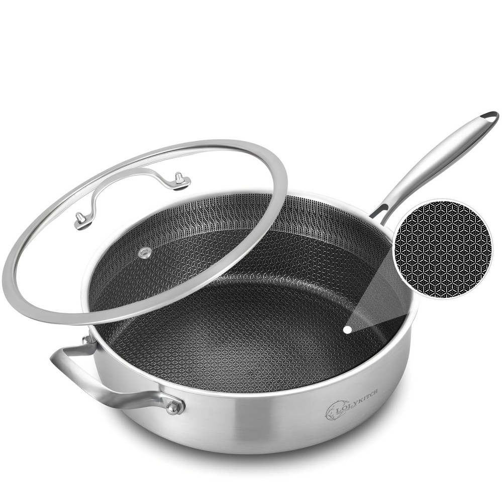 5 QT Hybrid Ceramic Coating Non Stick Tri-Ply Stainless Steel Sauté Pan with ...