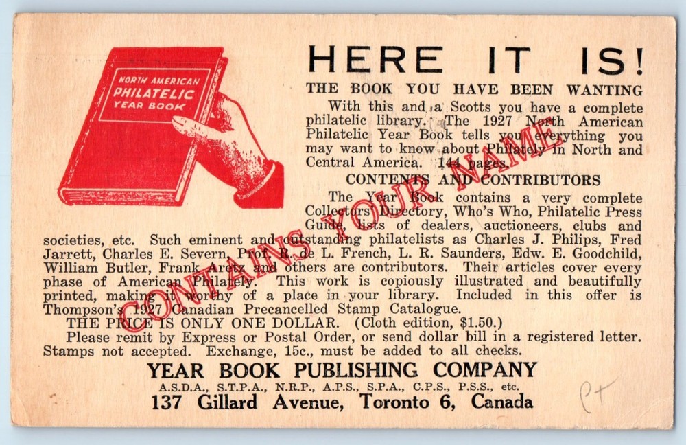 1927 North American Philatelic Year Book Publishing Co Advertising Postal Card