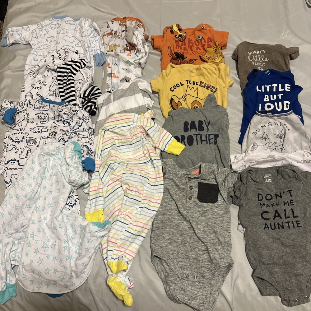 HUGE 70pc Mixed Clothing Lot Baby Boy Clothes 3-6 & 6-9 Months Bodysuits