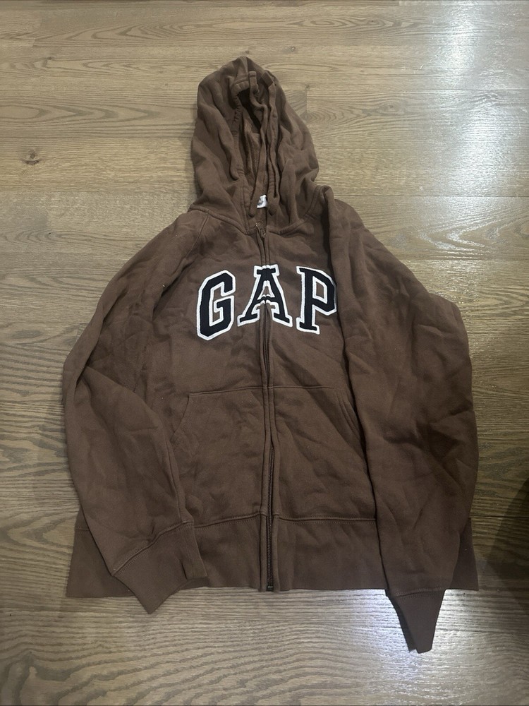 GAP Womens Medium Brown Fleece Logo Full Zip Hoodie Sweatshirt