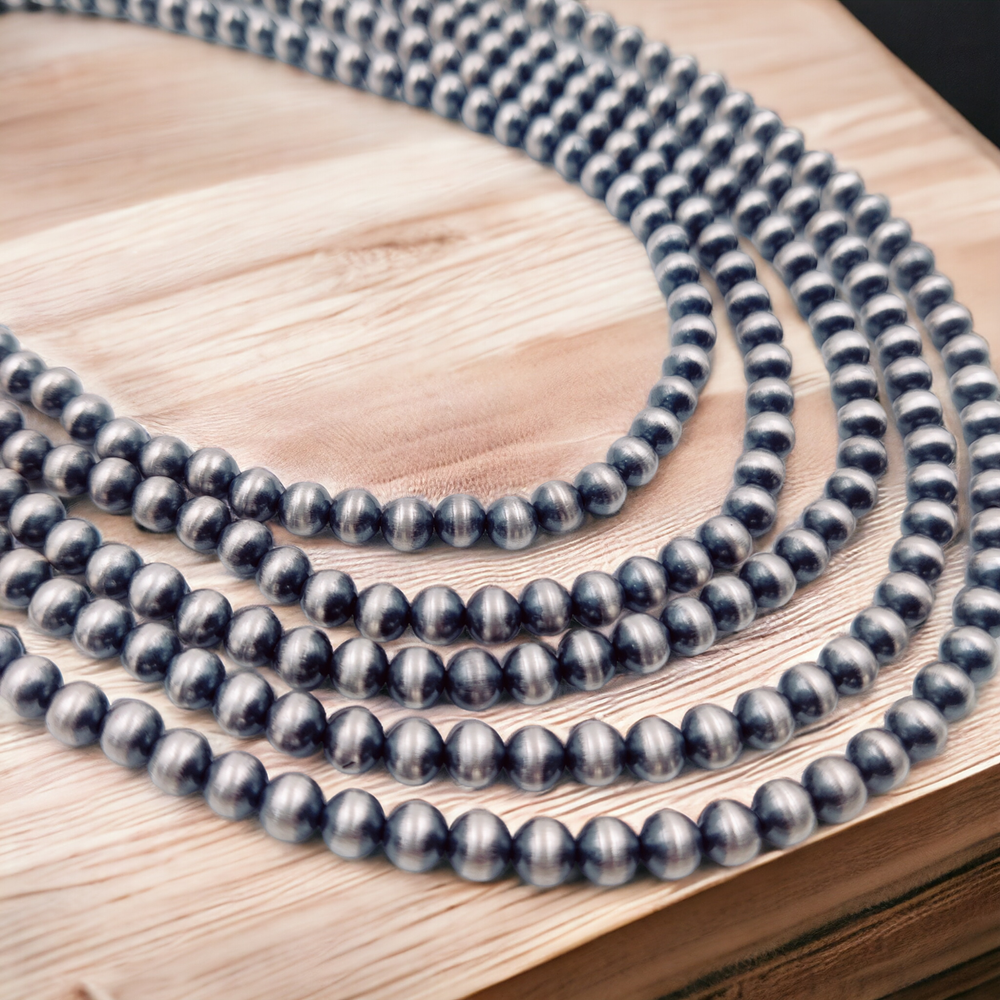 Navajo 4 mm oxidized 92.5 Sterling Silver ,Navajo Style Pearls, southwestern Cho