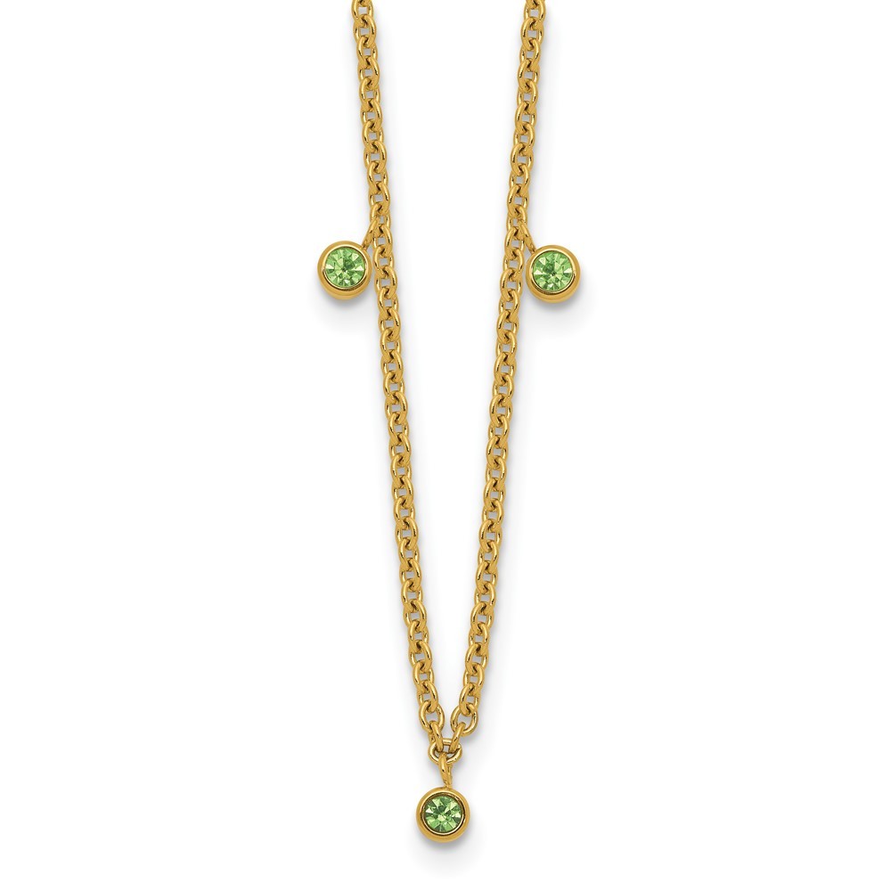 Stainless Steel Polished Yellow IP Green Crystal Necklace 17.5