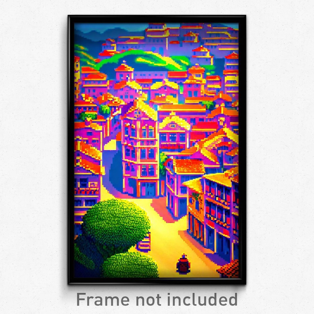 8-Bit Psychedelic Pixel Art Poster of Famous Trippy Town