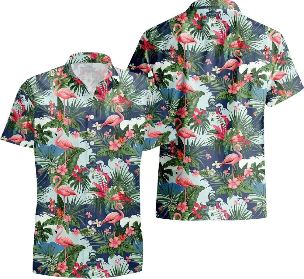 Pink Flamingo Hawaiian Shirt , Button Down Full Size S-5XL