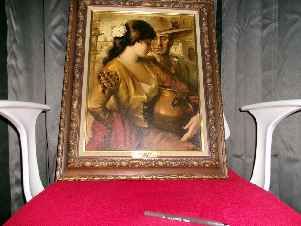 Vintage Jose Puyet Litho Print La Coqueta Woman Dress Framed 21x17