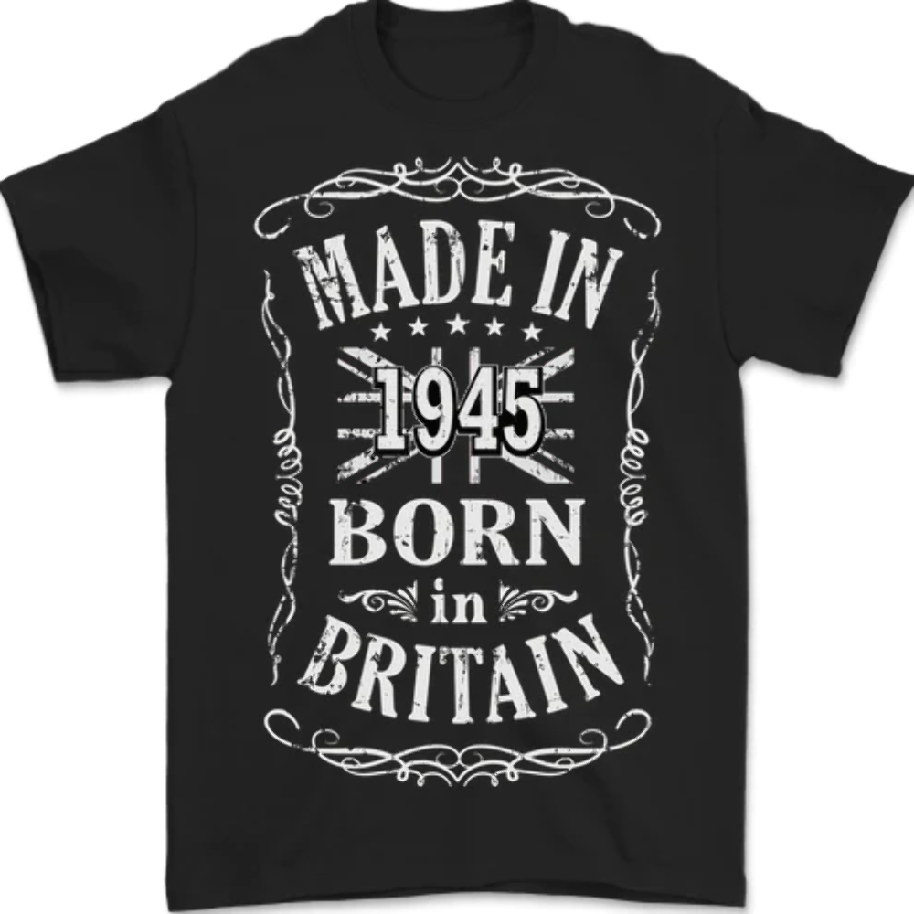 Born In Britain 80th Birthday Made 1945 Mens T-Shirt 100% Cotton