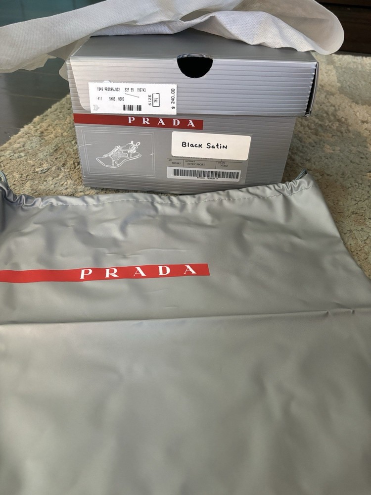 Authentic Prada Gray Shoe Storage Box with Dust Bag 14x9 Smoke Free Home