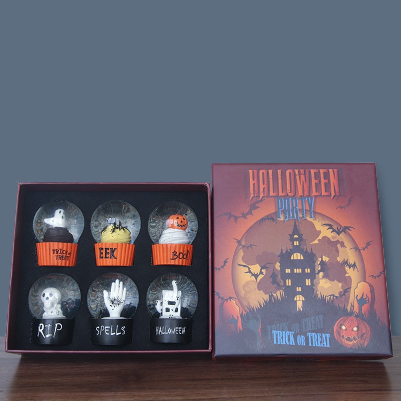 6pcs Halloween Resin Pumpkin Skeleton Water Filled Crystal Desktop Decoration