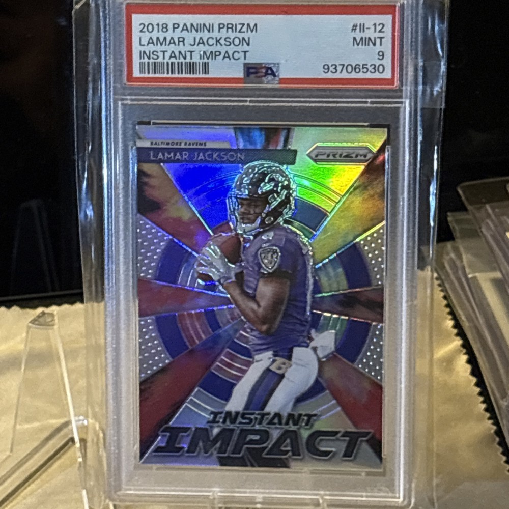 2018 Prizm Lamar Jackson Instant Impact #II12 Silver Rookie Refractor RC PSA 9