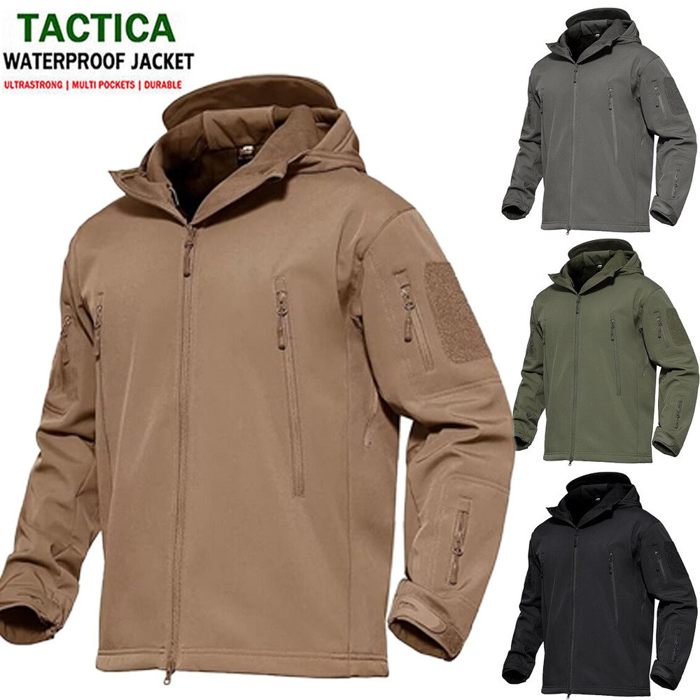 Men Waterproof Tactical Soft Shell Jacket Coat Fleece Lined Zip Up Hoodie Jacket