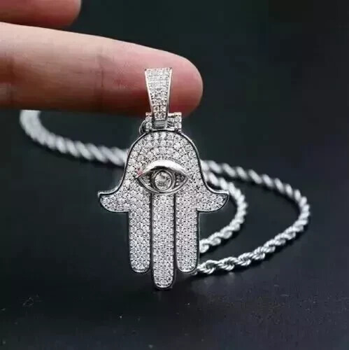 3 Ct Round Cut Simulated Diamond Custom Pendant Chain 925 Silver Gold Finish