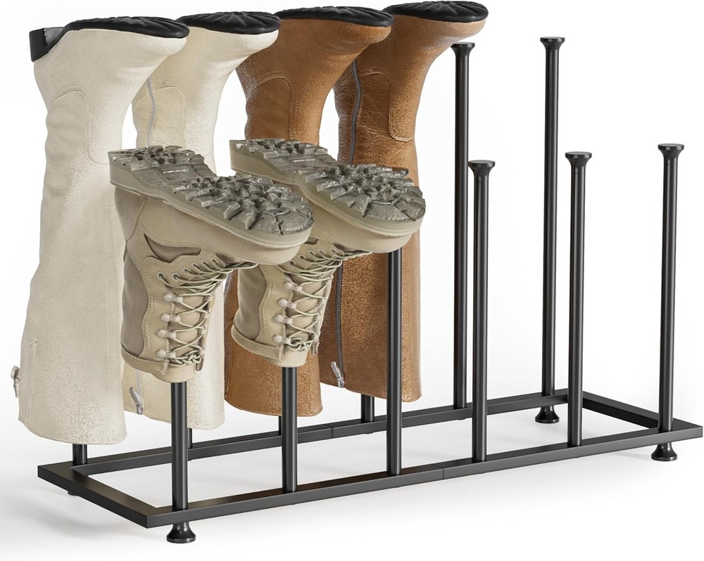 Black Metal Freestanding Boot Rack Organizer for Tall Boots and Dorm Rooms