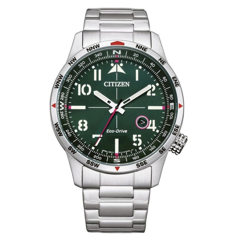 CITIZEN Eco-Drive AVION Green Dial Stainless Steel Men's Watch BM7551-50X NEW