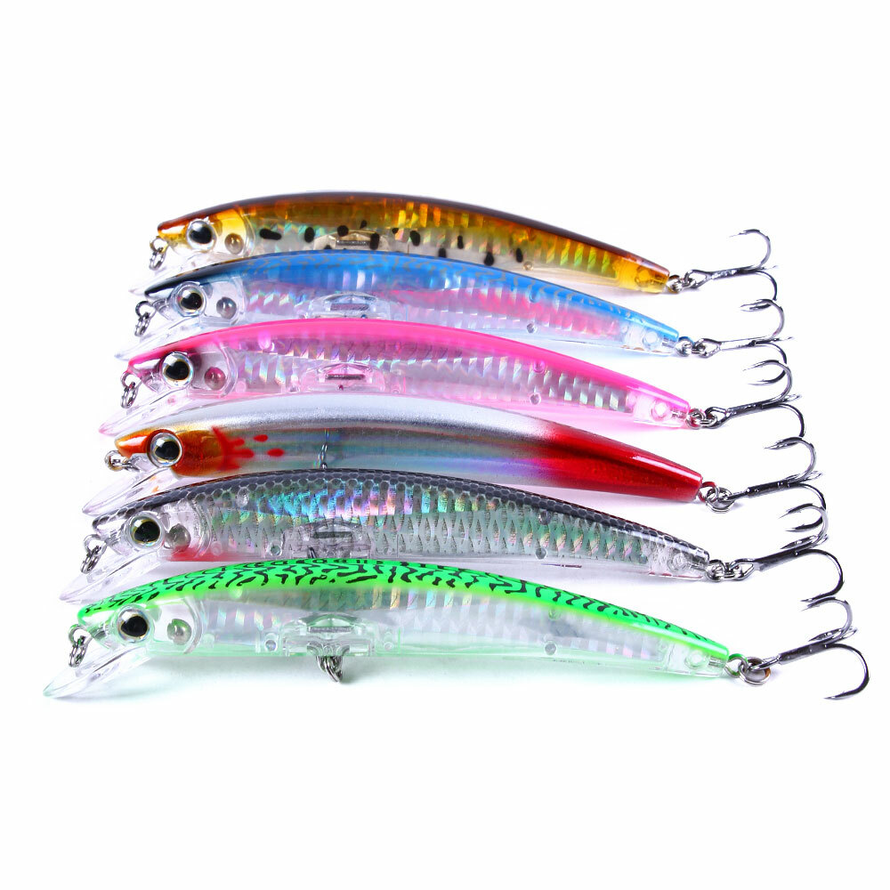 6PCS 12cm 14g Trolling Minnow Lure Bass Swimbait Wobbler Fishing Tackle