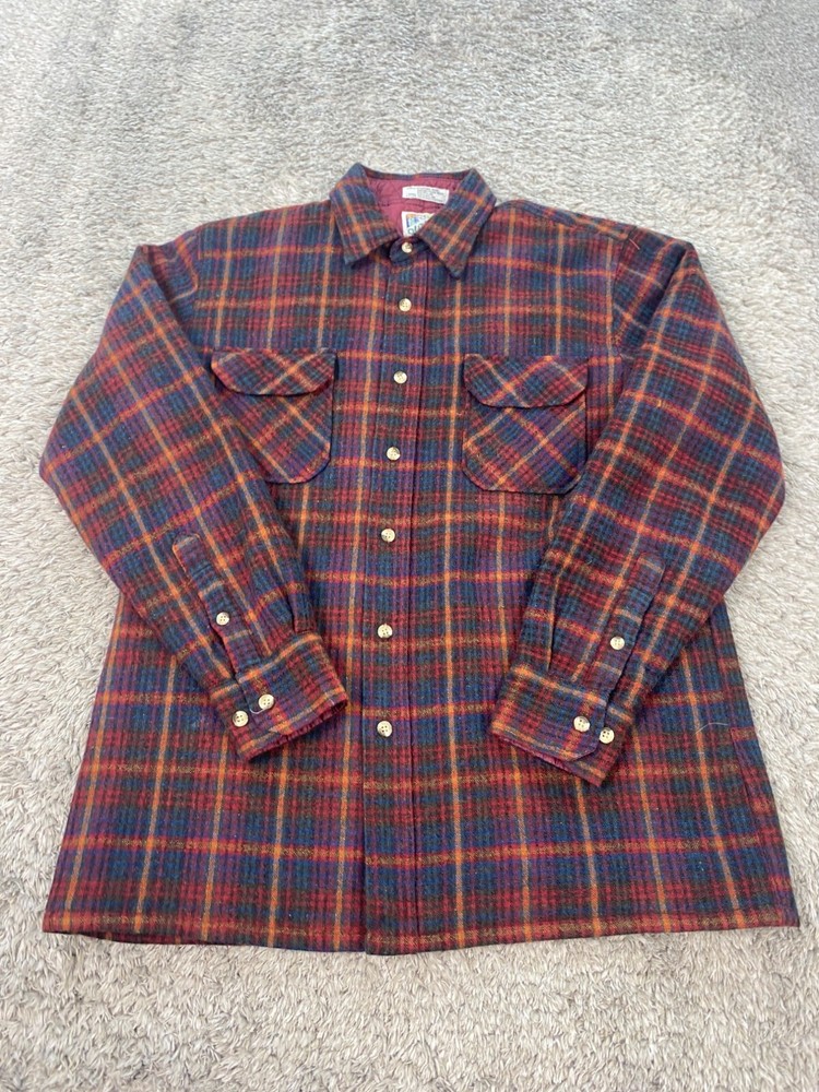 Vintage Outdoor Exchange Red Plaid Wool Quilt Lined Shacket Jacket Mens Medium 15.5