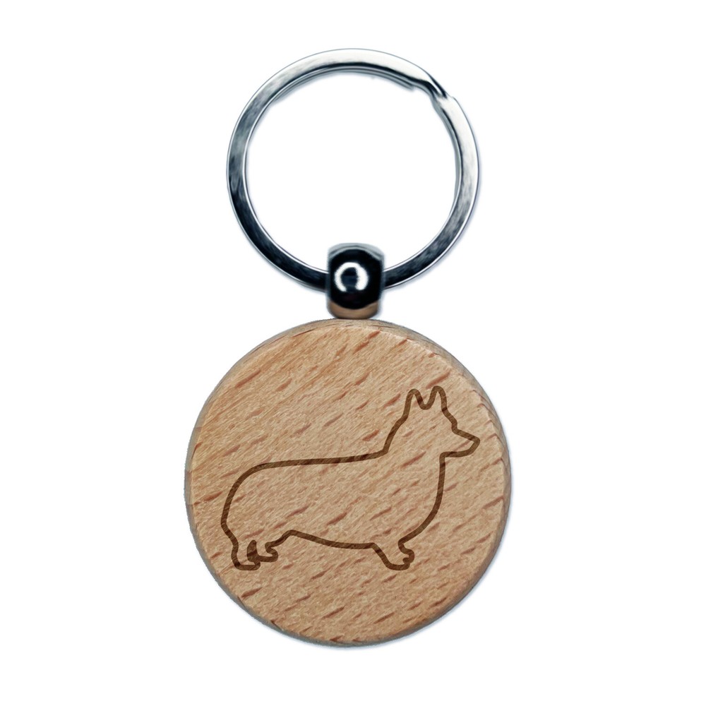 Pembroke Welsh Corgi Dog Outline Engraved Wood Round Keychain Tag Charm