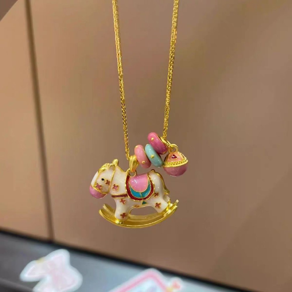 Cartoon enamel drip oil carousel pendant necklace accessories