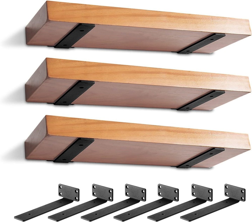 6 Pack Heavy Duty 6 Inch Floating Shelf Brackets 1/5 Inch Thick Metal Supports  