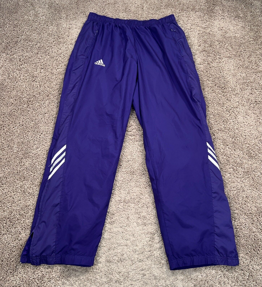 Adidas Pants Men Large Purple 3 Three Stripe Track Windbreaker Y2K No Drawstring