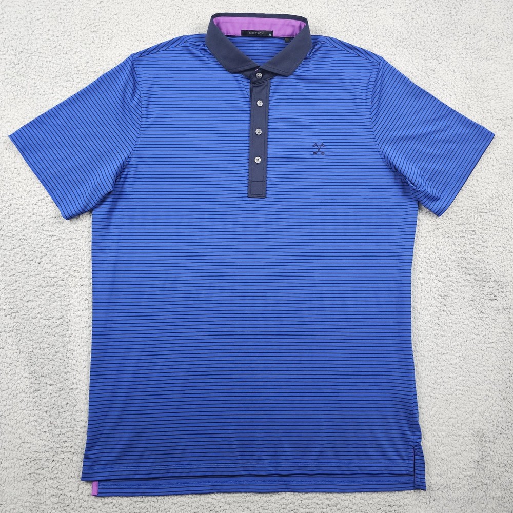 Greyson Polo Shirt Mens XL Blue Striped Golf Performance Wicking Stretch Golfer