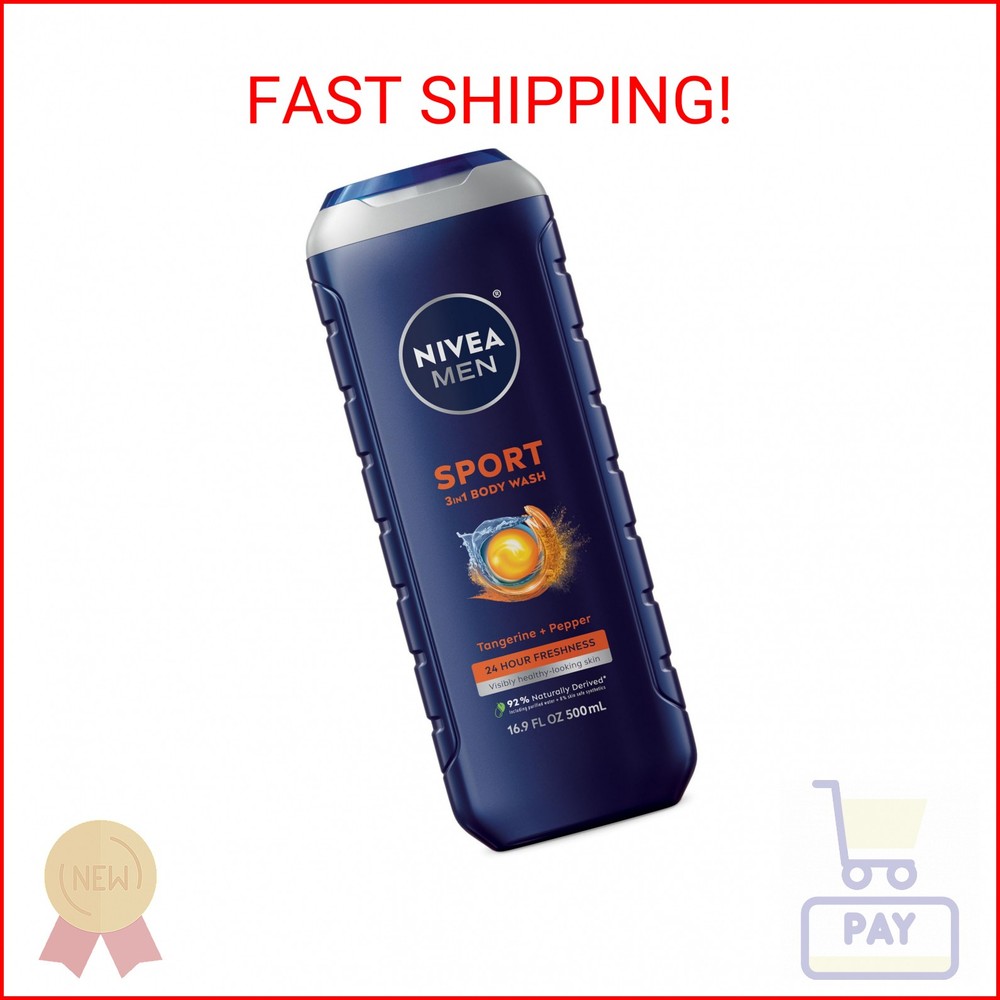 NIVEA Men Sport Body Wash with Revitalizing Minerals, Tangerine and Pepper Scent