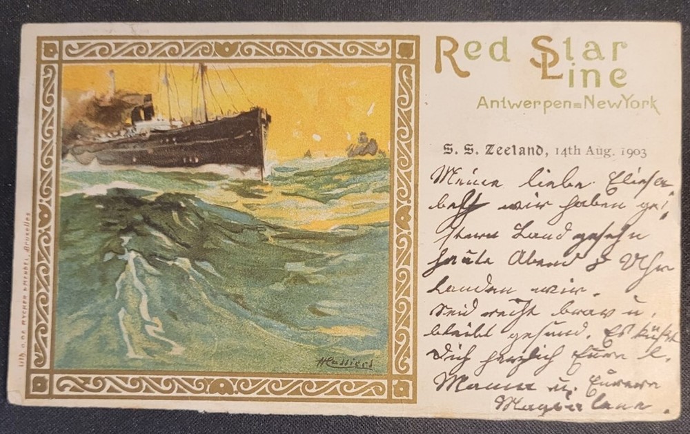 Red Star Line Steamer Antwerpen New York SS Zeeland C1903 Postcard U12