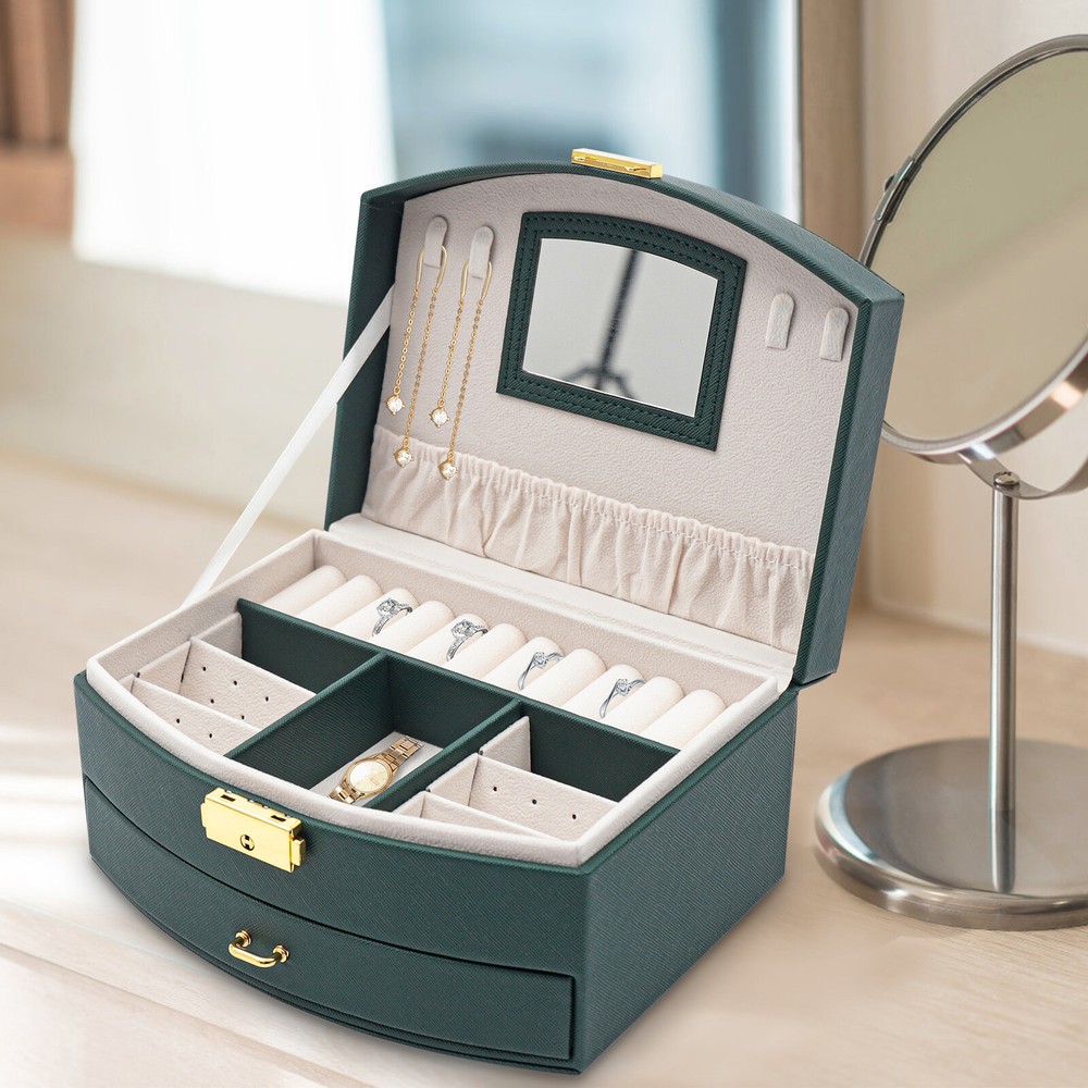 Large Jewelry Organizer Box with 2 Drawers for Women and Girls Storage Case