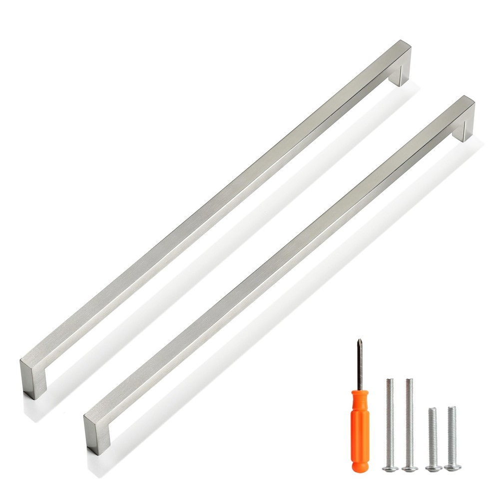 Brushed Nickel Square Cabinet Pulls Handles 5-Pack 15 Inch Modern Drawer Pulls