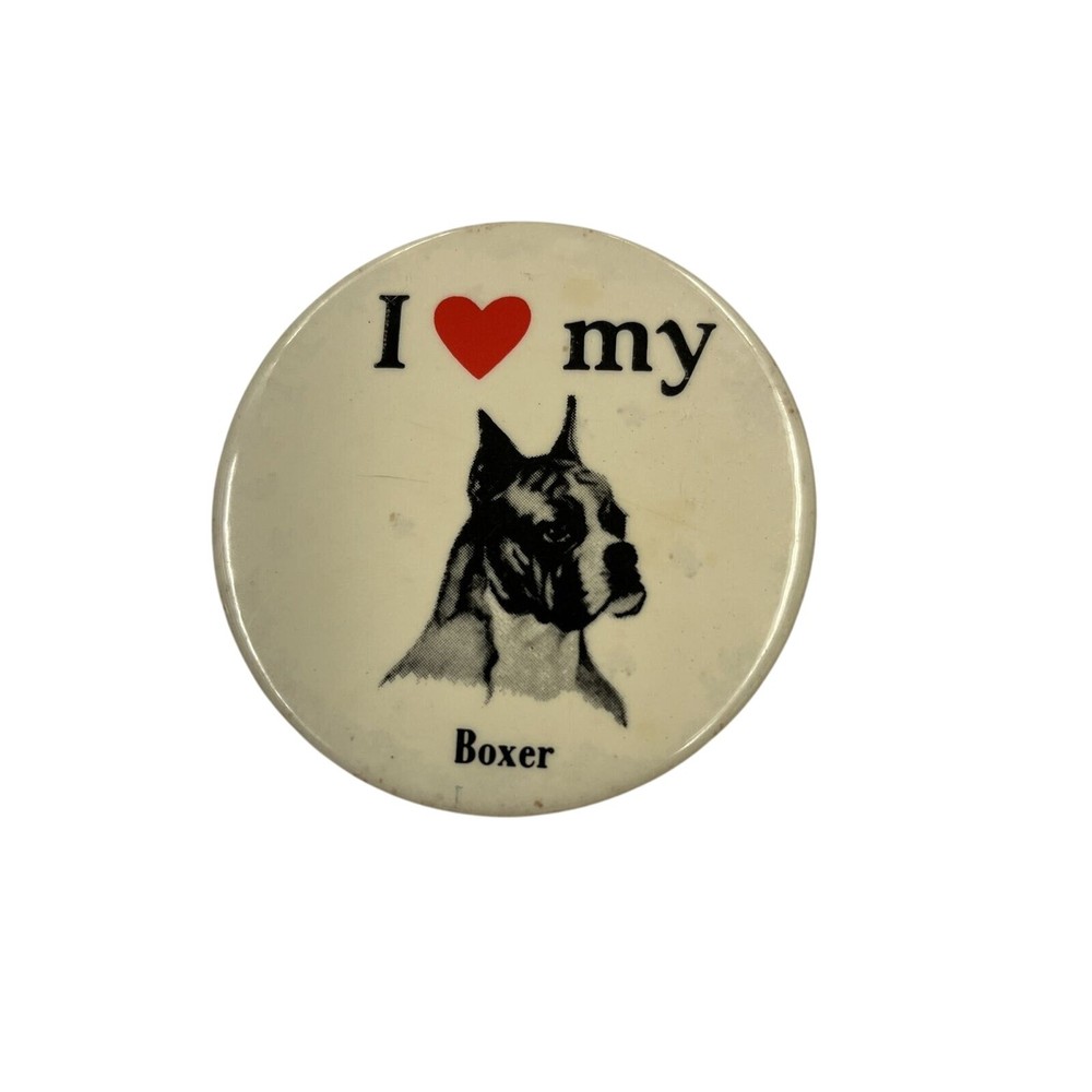 I Love My Boxer Vintage 1980s Pinback Button