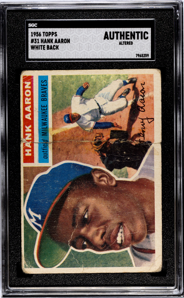 1956 Topps - Willie Mays, Hank Aaron #31 White Back: Background Photo is Willie Mays