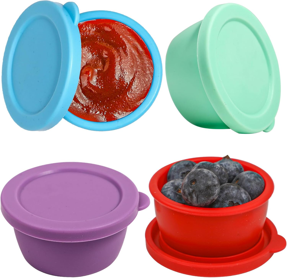 Nonstick Silicone 1.6Oz Salad Dressing Containers 4-Pack Portable Condiment Cups  