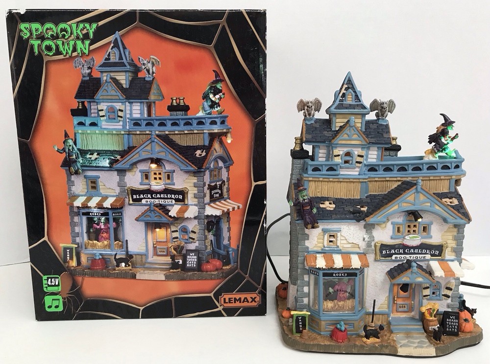 Lemax Spooky Town Black Cauldron Boutique Halloween Building 05005